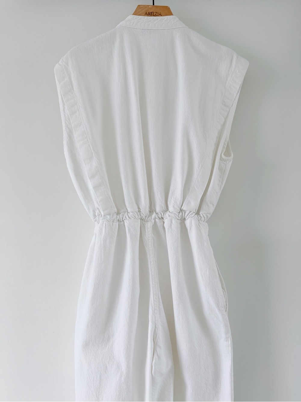 Zara White Denim Utility Jumpsuit Sleeveless Barrel Leg Snap Front Size M - Picture 8 of 11